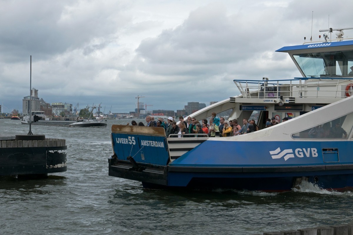A GVB ferry crossing the IJ to Amsterdam Noord