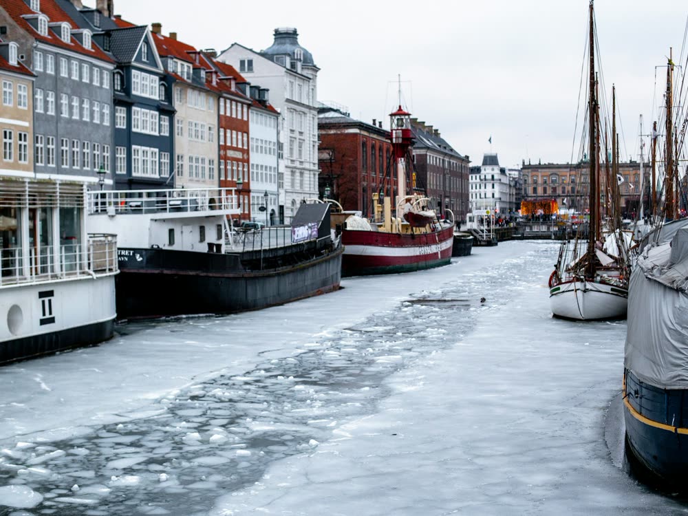 A frozen Nyhavn canal in Copenhagen